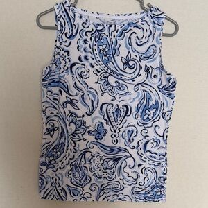 Talbots White and Blue Paisley Tank Top